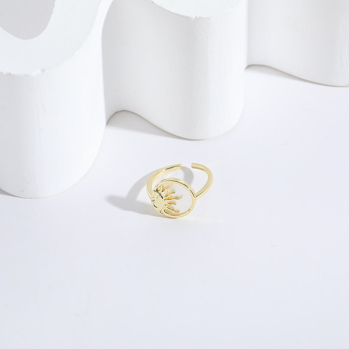2 peças moda sol lua cobre chapeamento zircão anel aberto