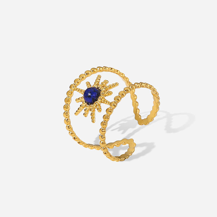 Fashion Retro Geometric Inlaid Zirconium 18K Gold Eight Awn Star Stainless Steel Ring