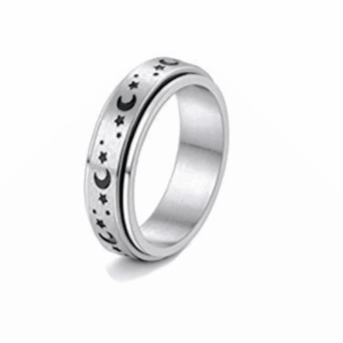 Fashion Star Moon Carved Titanium Steel Rotating Couple Ring Wholesale
