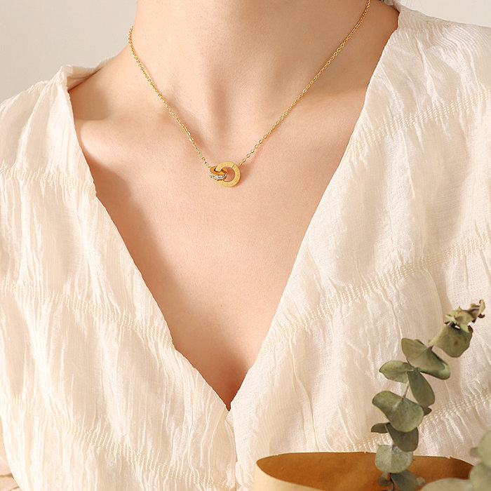 Elegante Halskette mit Ohrringen und Ohrringen aus Titanstahl mit römischen Ziffern und künstlichen Edelsteinen