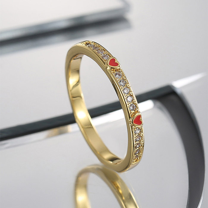Sweet Heart Shape Copper Plating Inlay Zircon Gold Plated Rings