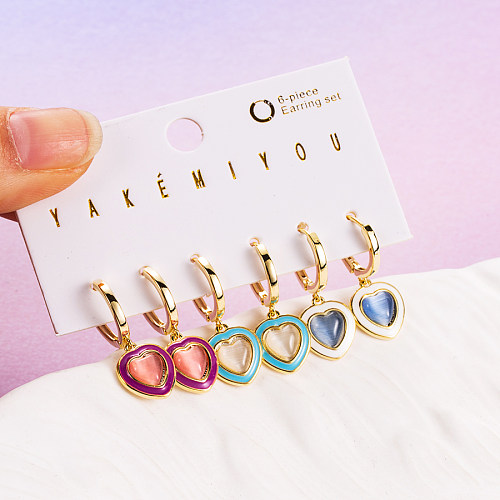 Modern Style Water Droplets Heart Shape Copper 14K Gold Plated Zircon Earrings In Bulk