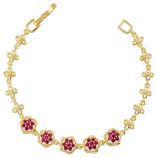 Elegant Luxurious Four Leaf Clover Flower Copper Plating Inlay Zircon 18K Gold Plated Bracelets