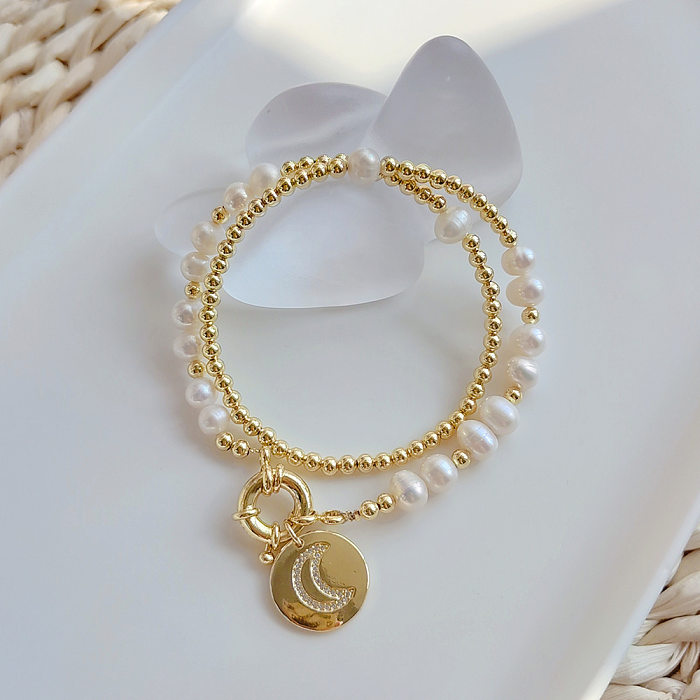 Style ethnique lune fleur perle argile douce cuivre tricot placage couches colliers pendentif collier 1 pièce 1 ensemble