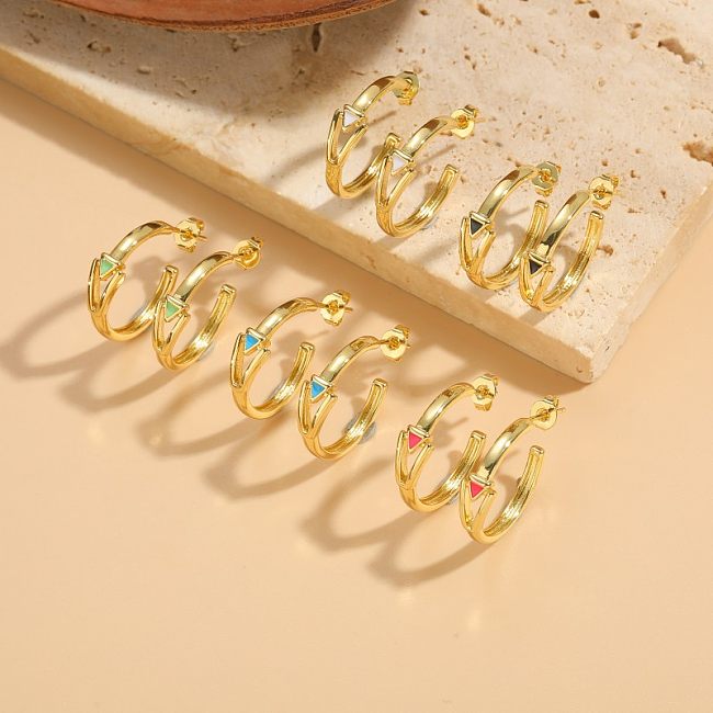 1 Pair Luxurious Solid Color Plating Copper 14K Gold Plated Earrings