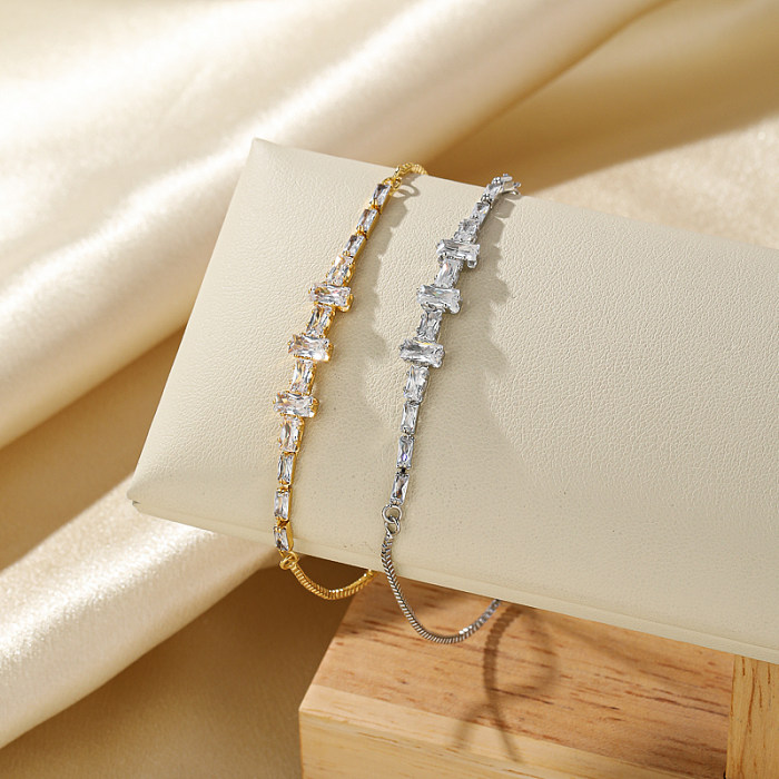 IG Style Shiny Rectangle Copper Plating Inlay Zircon 14K Gold Plated Bracelets