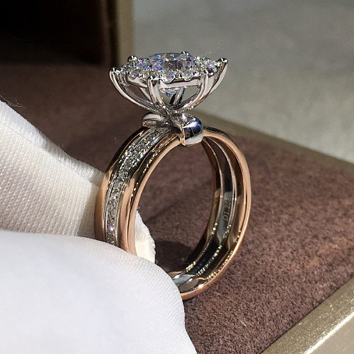 جديد الإبداعية النحاس اللونين الزركون خاتم الخطوبة أزياء حفل زفاف الدائري