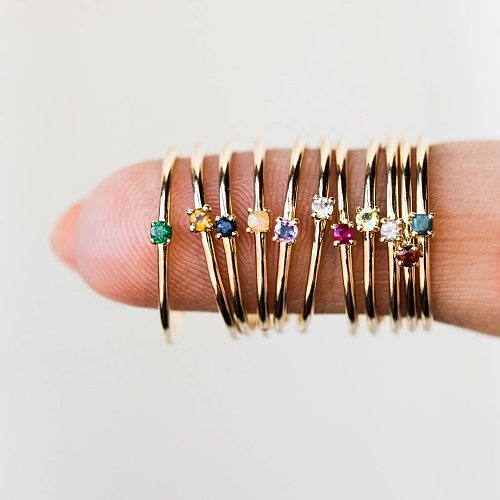 Anéis de zircão com incrustações geométricas de cobre da moda, 1 peça