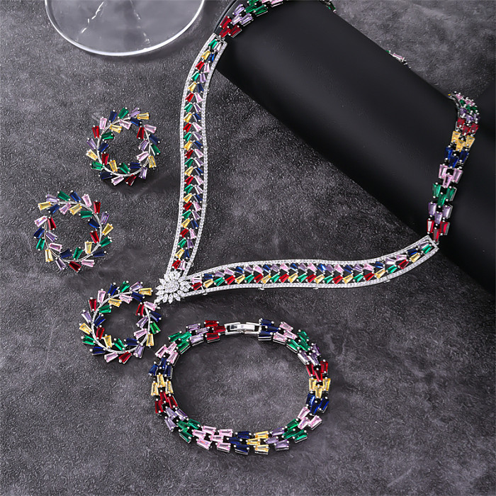 Collar de pendientes de anillos de circonio con incrustaciones de cobre geométrico de estilo coreano brillante