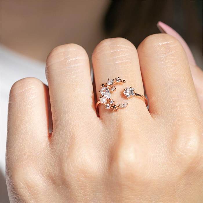 Wholesale Jewelry Star Moon Copper Plated Gold Zircon Ring jewelry