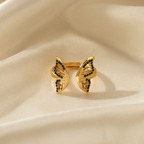 Moda borboleta chapeamento de aço inoxidável strass anel aberto 1 peça