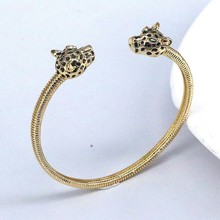 Pulseira de zircão banhada a ouro de cobre animal geométrico retrô leopardo 1 peça