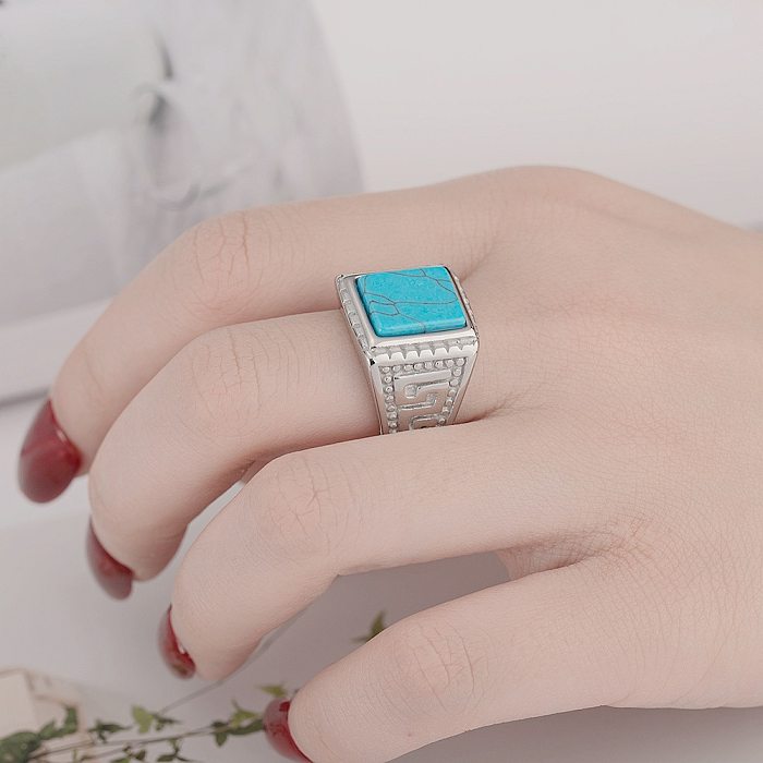 Retro Turquoise Titanium Micro-Inlaid Gemstone  Couple Ring