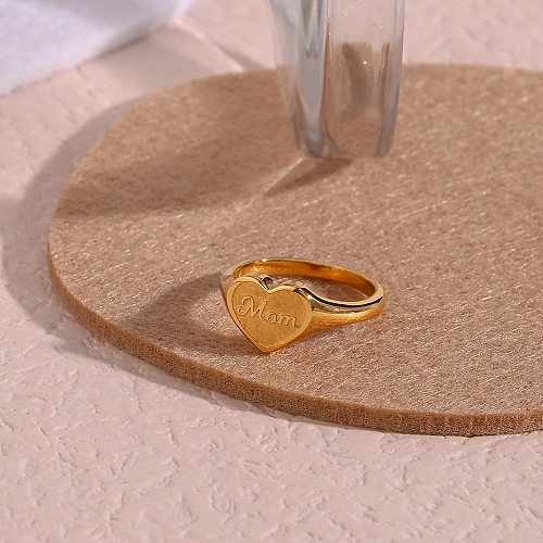 Anéis de chapeamento de aço inoxidável em forma de coração com letras da moda, 1 peça