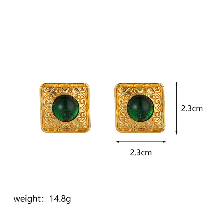 1 Pair Classical Retro Commute Square Plating Inlay Copper Resin 18K Gold Plated Ear Studs