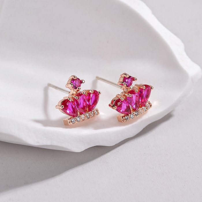 1 Pair Classic Style Crown Inlay Copper Artificial Gemstones Ear Studs