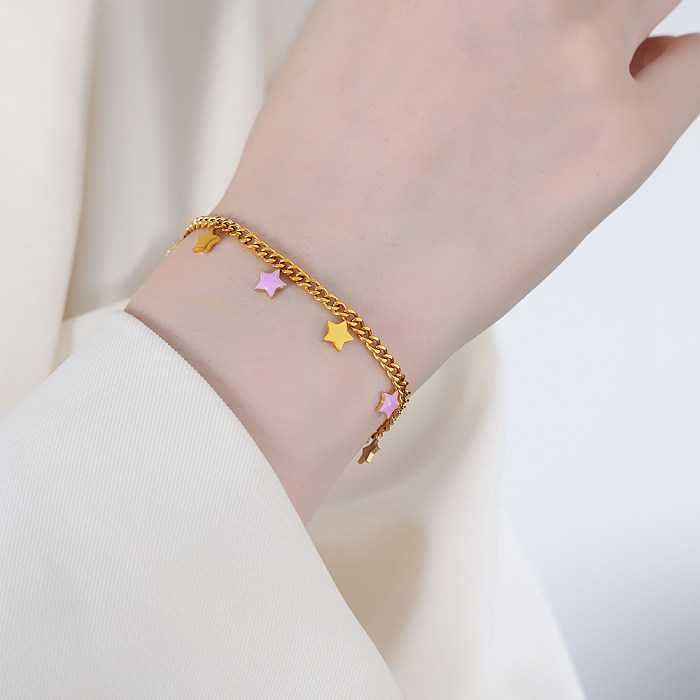 Collar de pulseras chapado en oro de 18 quilates con revestimiento de esmalte de acero de titanio y Luna geométrica con forma de calle elegante