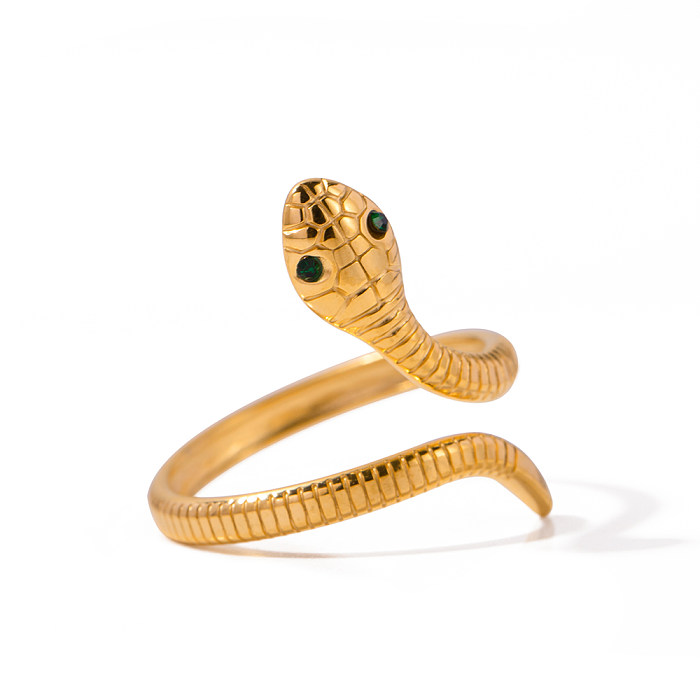 IG Style Snake Stainless Steel Plating Inlay Zircon 18K Gold Plated Open Rings