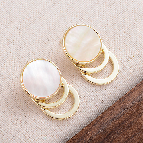 1 Pair IG Style Elegant Sweet Geometric Plating Inlay Copper Shell 14K Gold Plated Ear Studs