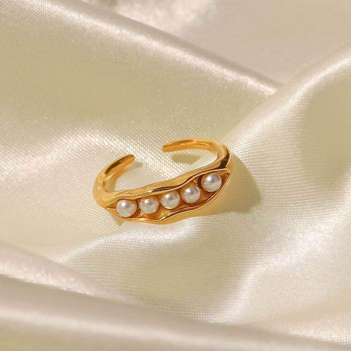 Modern Style Geometric Stainless Steel Pearl Plating Open Ring