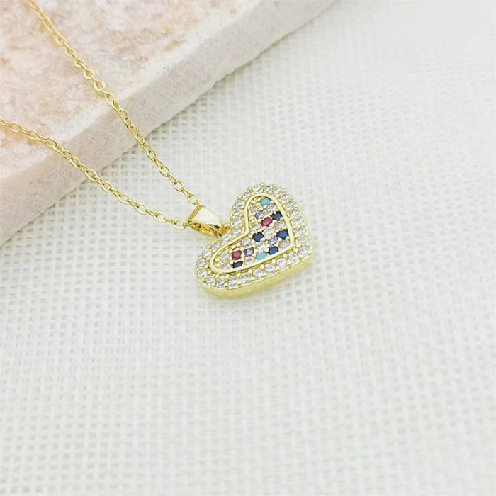 Lady Sweet Heart Shape Copper Zircon Pendant Necklace In Bulk