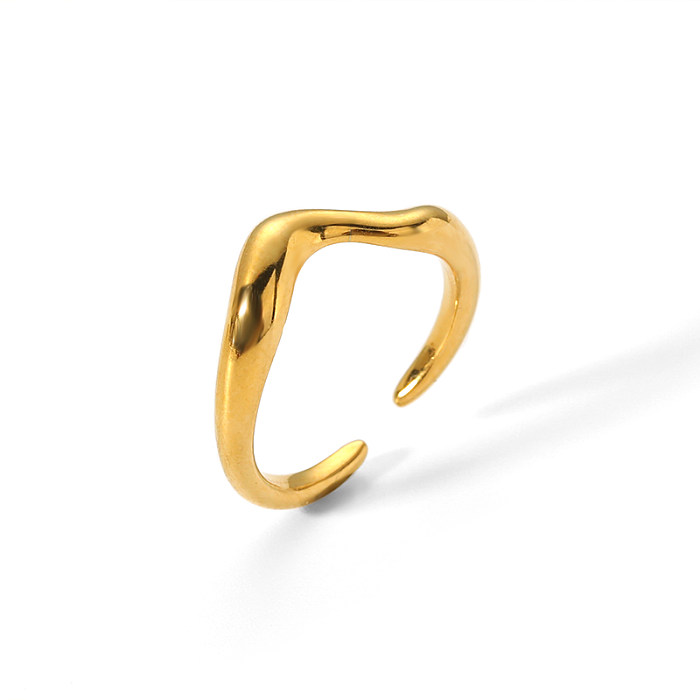 Anel de polimento de aço inoxidável irregular de cor sólida chapeamento robusto banhado a ouro 18K anéis abertos