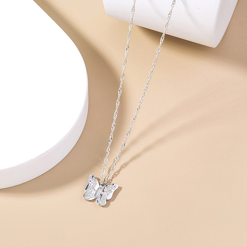 1 Piece Fashion Butterfly Copper Inlay Zircon Pendant Necklace