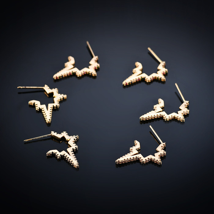 1 Pair Commute Star Plating Inlay Copper Zircon Gold Plated Ear Studs