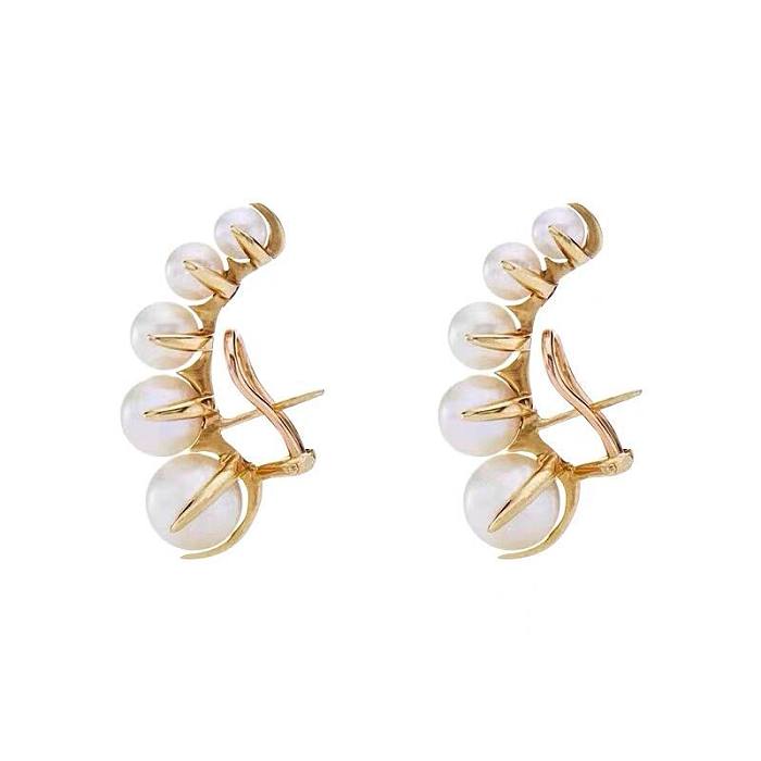 1 Pair Fashion U Shape Copper Inlay Artificial Pearls Ear Studs