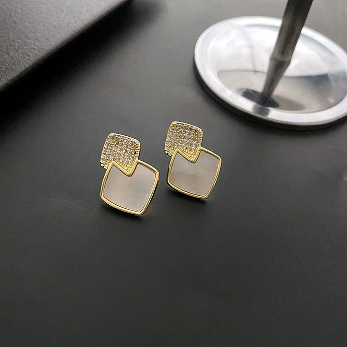 1 Pair INS Style Square Copper Irregular Inlay Artificial Diamond Ear Studs