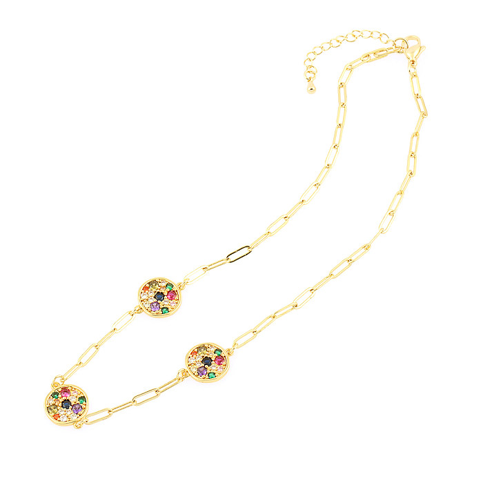 Halskette im Vintage-Stil, glänzend, rund, verkupfert, mit Zirkon-Inlay, 18 Karat vergoldet