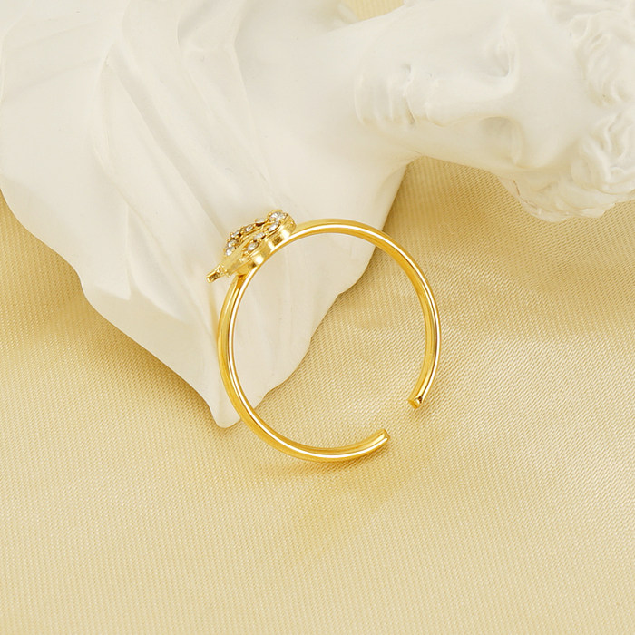 Simple Style Heart Shape Stainless Steel Plating Inlay Rhinestones 18K Gold Plated Open Rings