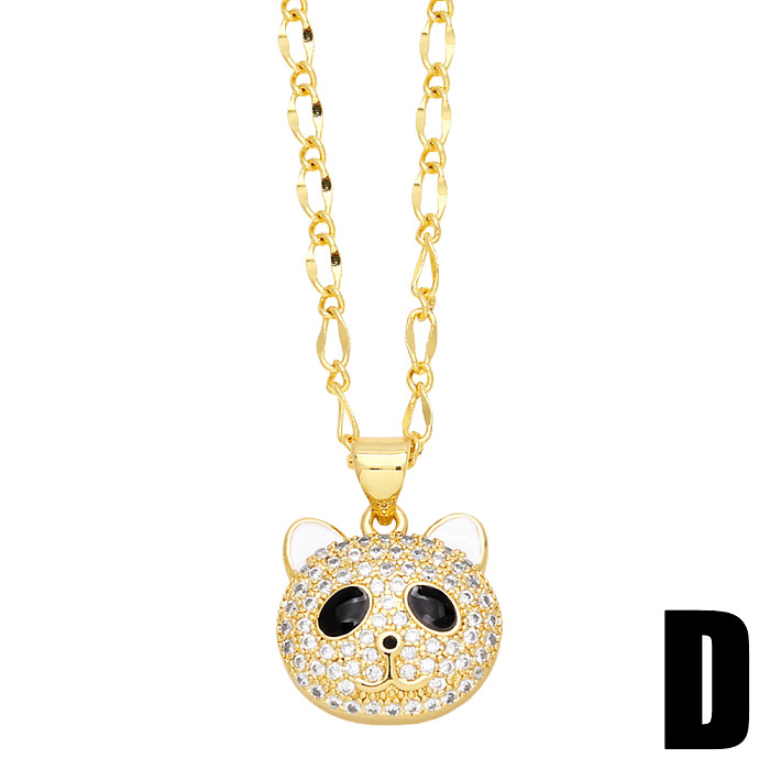 Cute Sweet Little Bear Panda Copper Plating Inlay Zircon 18K Gold Plated Pendant Necklace