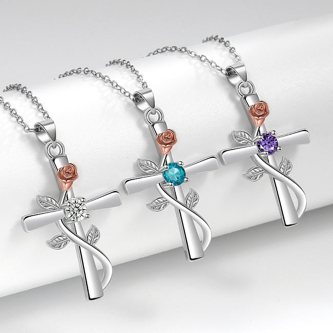 Simple Style Cross Copper Zircon Pendant Necklace In Bulk