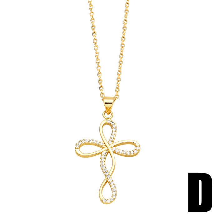 1 Piece INS Style Cross Copper Plating Inlay Zircon 18K Gold Plated Pendant Necklace