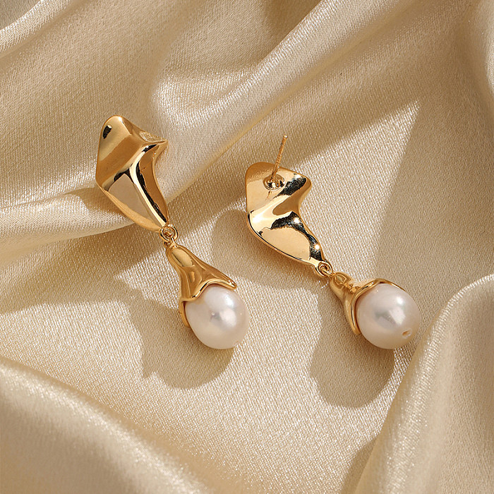 Boucles d'oreilles pendantes en cuivre plaqué or 1 carats, 18 paire, Style rétro Simple, incrustation géométrique de Style romain, perle d'eau douce