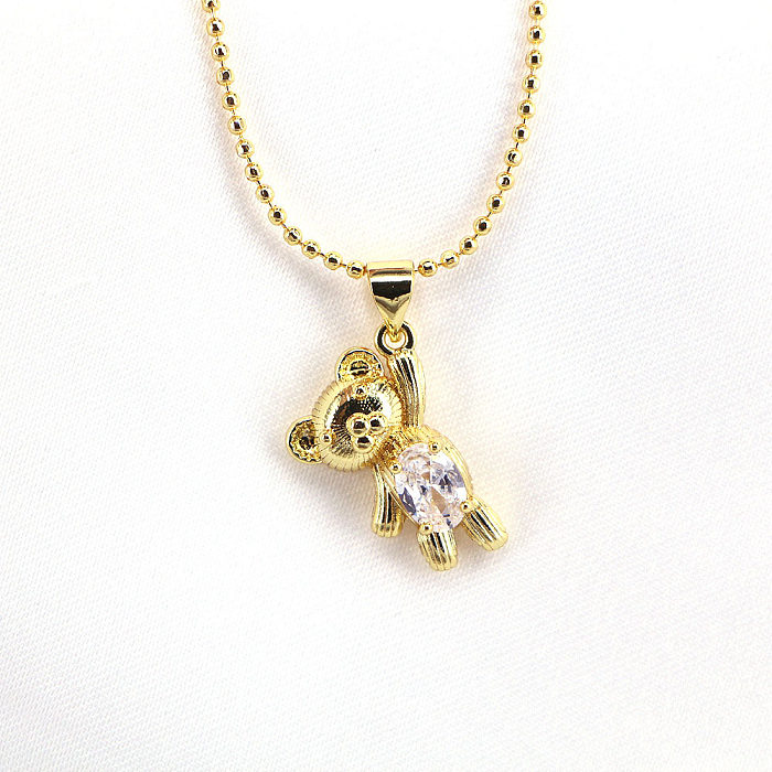 Fashion Simple Cute Copper Zircon Bear Colorful Gold-plated Clavicle Chain Wholesale