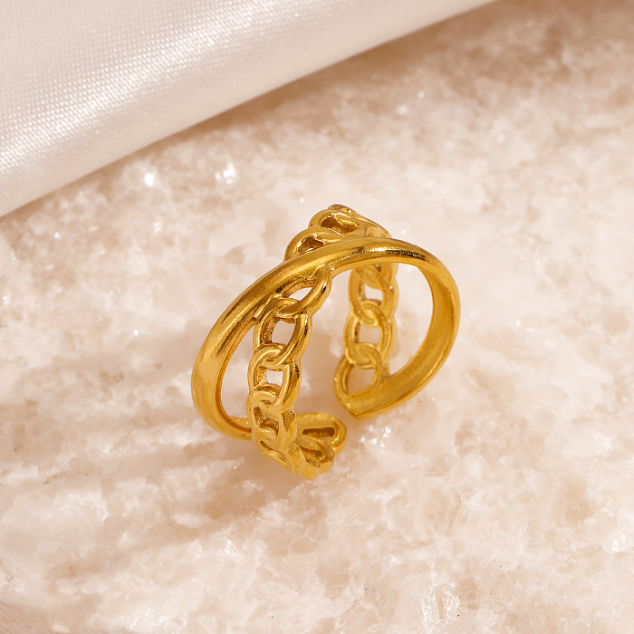Hip-Hop Asymmetrical Stainless Steel Plating 18K Gold Plated Open Rings