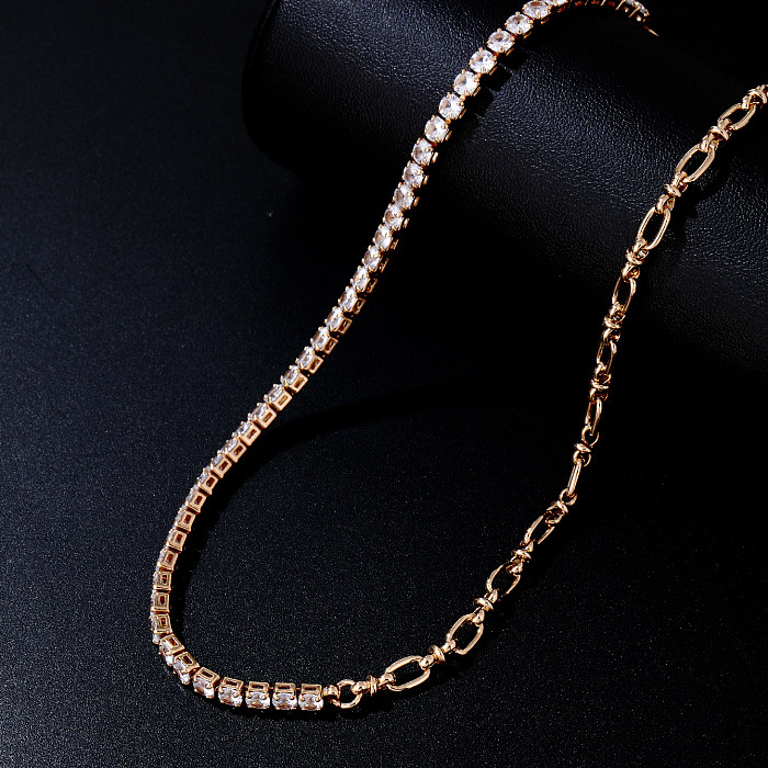 Elegant Hip-Hop Simple Style Round Copper Plating Inlay Zircon White Gold Plated Gold Plated Necklace