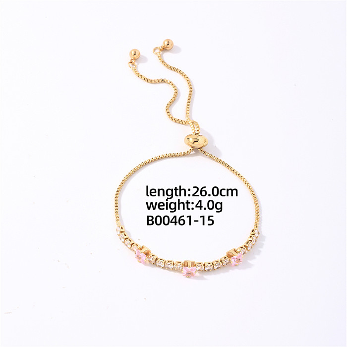 Casual Vintage Style Shiny Round Square Copper Plating Inlay Zircon Gold Plated Bracelets