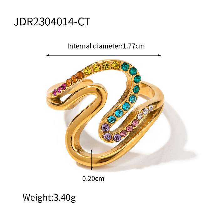 Anéis banhados a ouro irregulares de aço inoxidável irregular do diamante 18K do embutimento do chapeamento do estilo simples