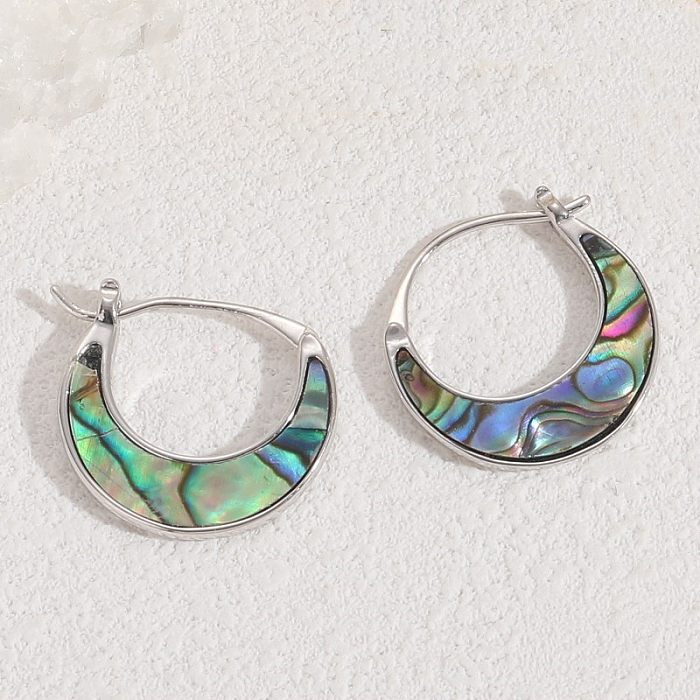 1 Pair Elegant Color Block Moon Plating Inlay Copper Shell 14K Gold Plated Hoop Earrings