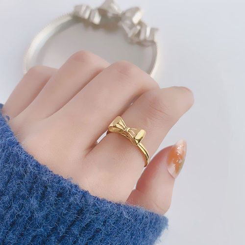 Simple Style Bow Knot Titanium Steel Plating 18K Gold Plated Rings