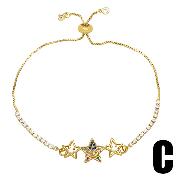 Fashion Color Zircon Star Smiley Tree Of Life Letter Love Copper Bracelet