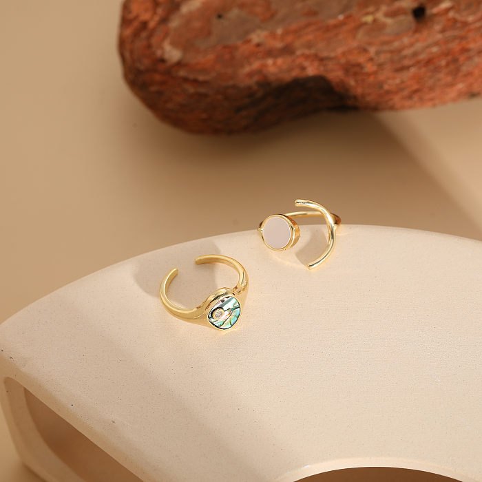 Elegant Luxurious Classic Style Geometric Copper Plating Inlay Shell Zircon 14K Gold Plated Open Ring