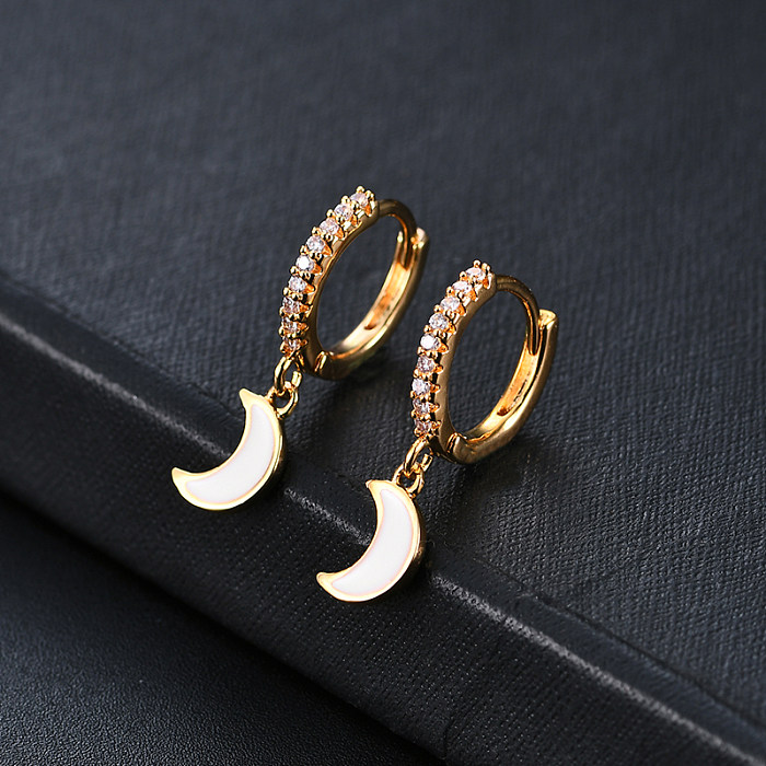 1 Pair IG Style Commute Moon Plating Inlay Copper Zircon Gold Plated Drop Earrings