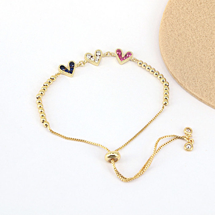 Bracelet de Couple rétractable en forme de cœur, Micro-ensemble de cuivre en Zircon de couleur à la mode