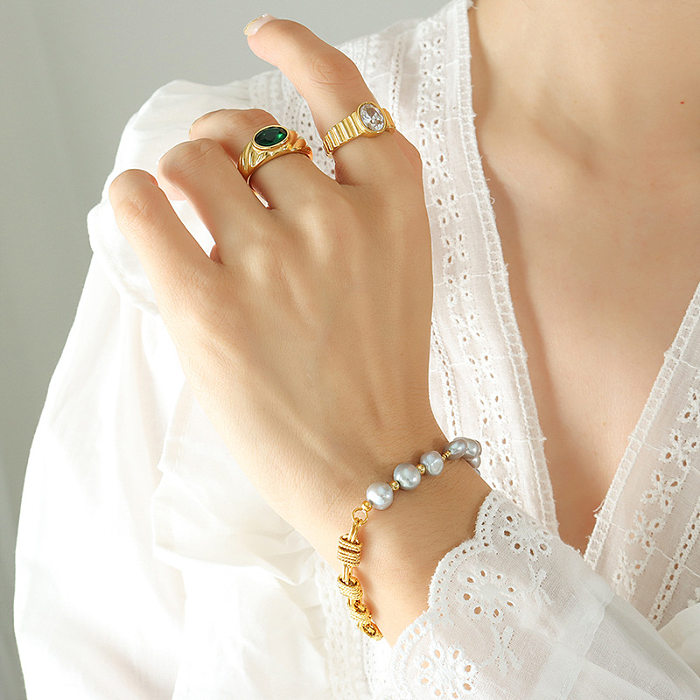 Fashion Geometric Brass Plating Pearl Bracelets
