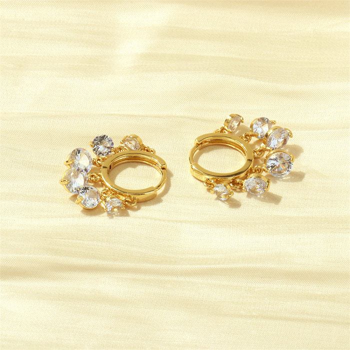 1 Pair Luxurious Shiny Round Inlay Copper Zircon 18K Gold Plated Earrings