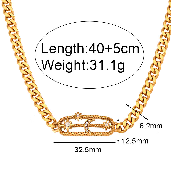 Estilo básico simples estilo clássico estrela lua chapeamento de aço inoxidável incrustação strass 18k banhado a ouro pulseiras colar